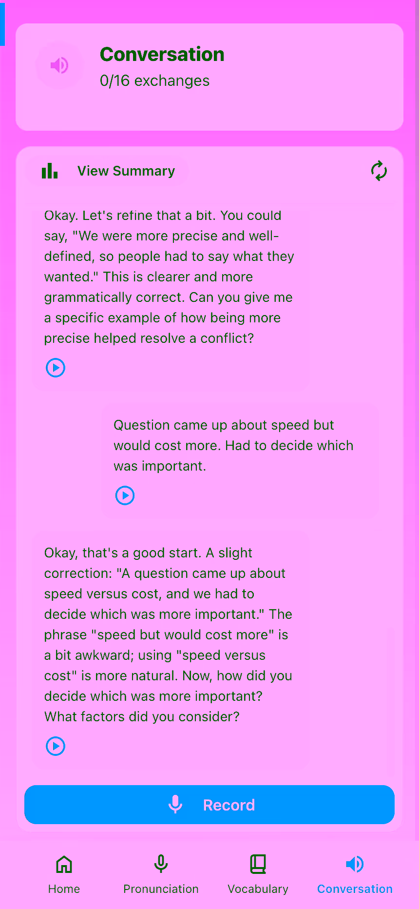 Conversation feature demo
