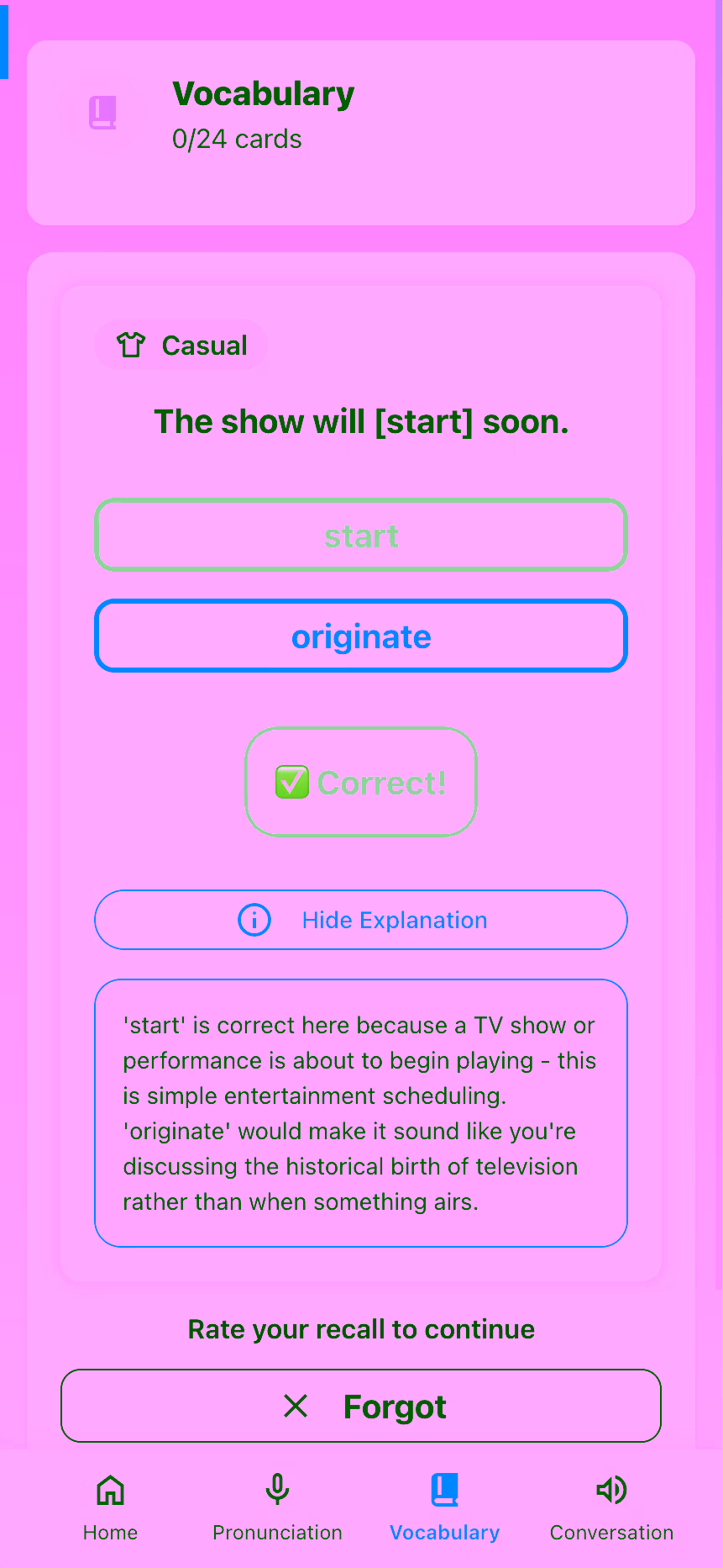 Vocabulary feature demo